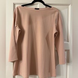 NWOT ANN TAYLOR blush boat neck with satin trim split sleeve elegant top.